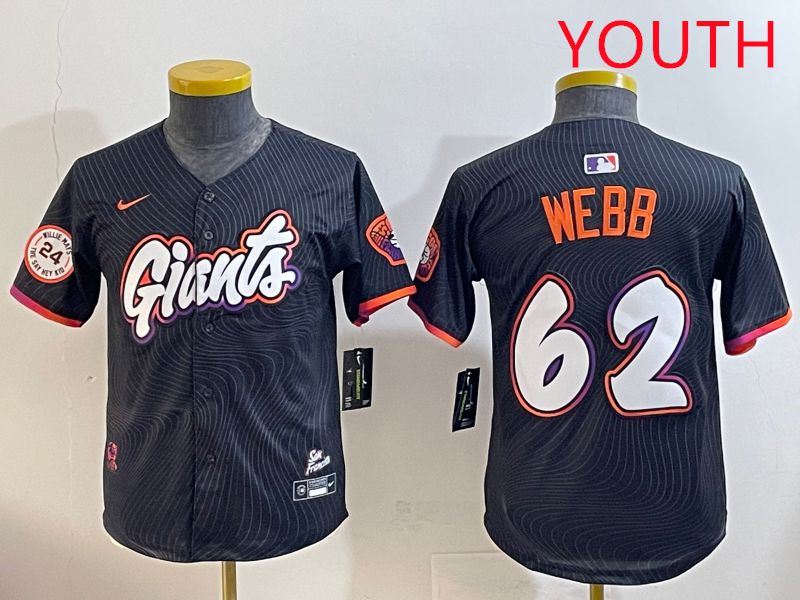 Youth San Francisco Giants #62 Webb Black Joint Name 2025 Nike MLB Jersey style 9->youth mlb jersey->Youth Jersey